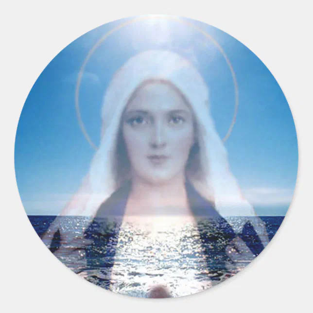 Blessed Virgin Mary Over the Ocean Classic Round Sticker | Zazzle