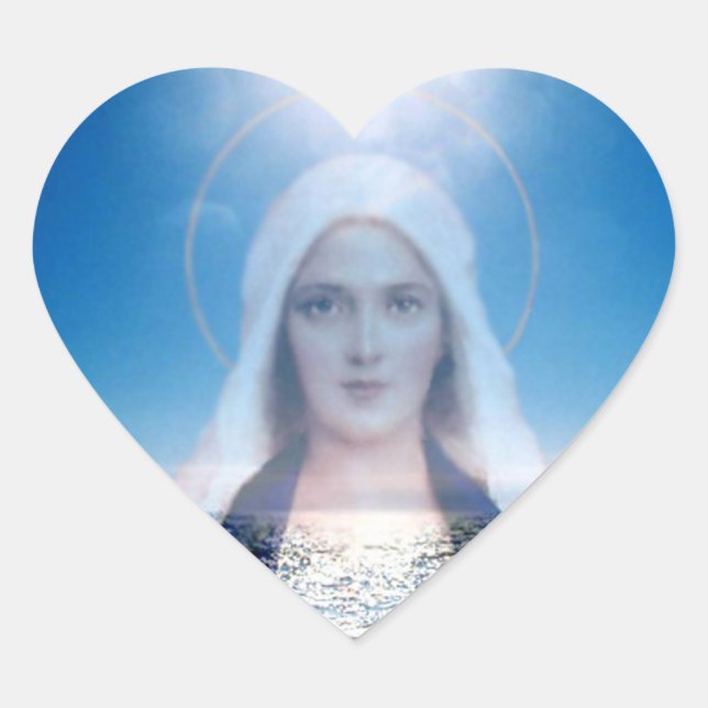 Blessed Virgin Mary Over the Ocean Heart Sticker (Front)