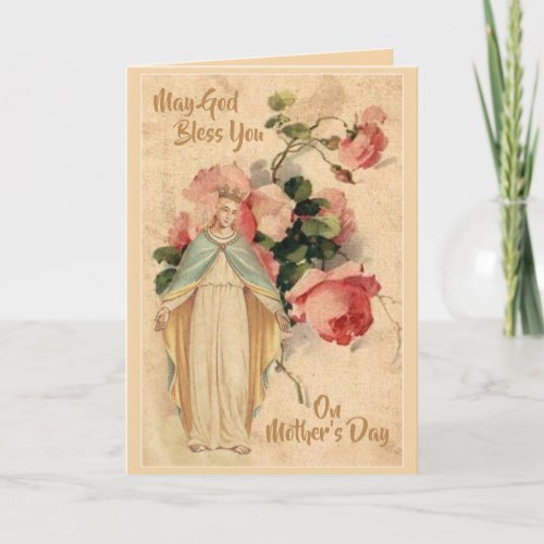 Blessed Virgin Mary Pastel Roses Mothers Day Card