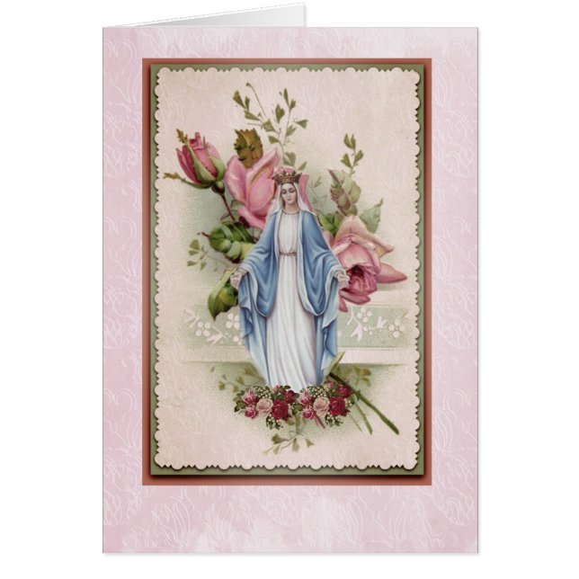 Blessed Virgin Mary Pink Roses Catholic Cards (Front)