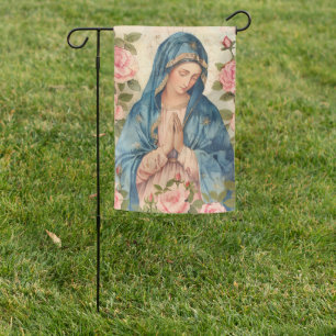 BLESSED VIRGIN MARY PINK ROSES FLORAL RELIGIOUS GARDEN FLAG