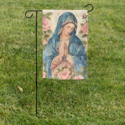 BLESSED VIRGIN MARY PINK ROSES FLORAL RELIGIOUS GARDEN FLAG