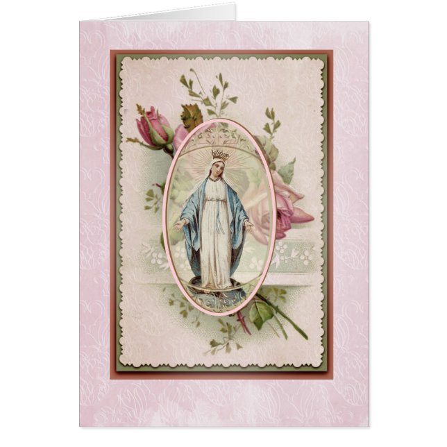 Blessed Virgin Mary Pink Roses Religioius Cards (Front)