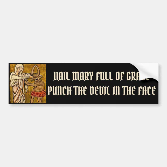 Blessed Virgin Mary Punching the Devil in the Face Bumper Sticker | Zazzle