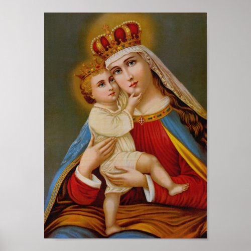 Blessed Virgin Mary Queen of Heaven Jesus Catholic Poster