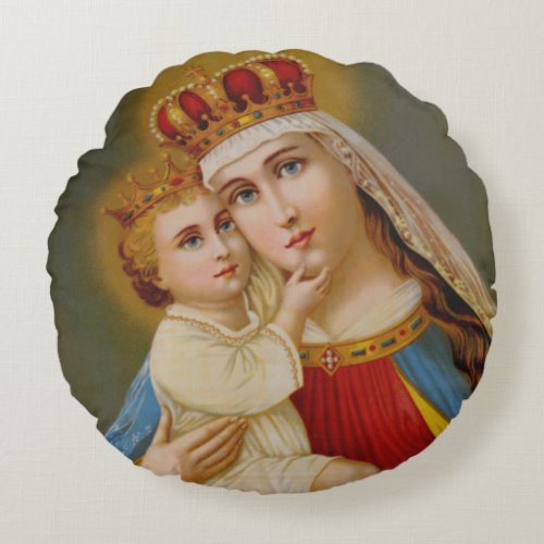 Blessed Virgin Mary Queen of Heaven Jesus Catholic Round Pillow