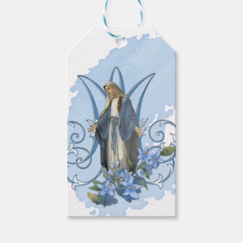 Blessed Virgin Mary Religious Catholic Blue Floral Gift Tags
