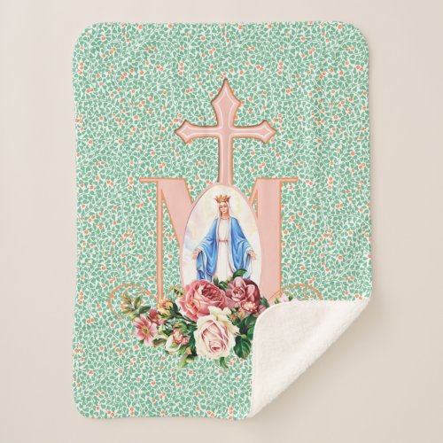 Blessed Virgin Mary Religious Catholic Cross Sherpa Blanket