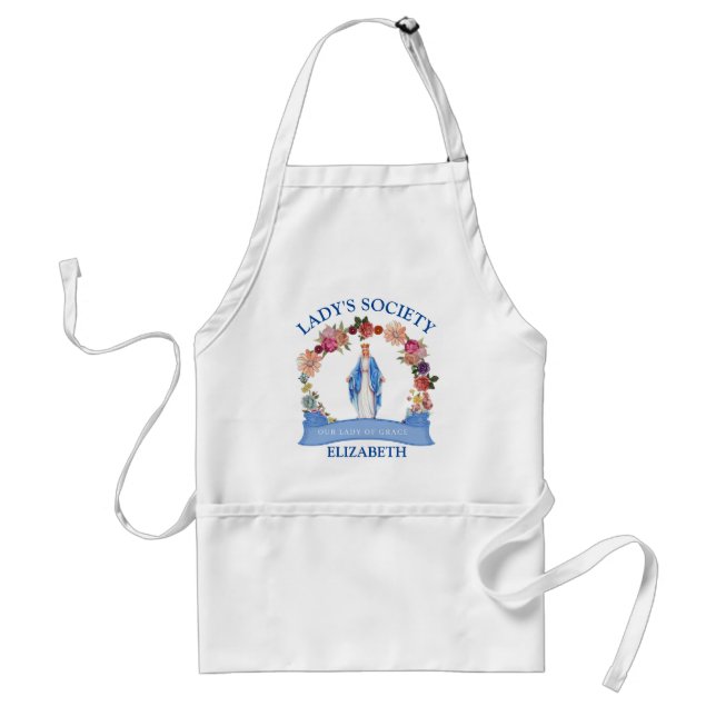 Blessed Virgin Mary Religious Catholic Floral Adult Apron (Front)