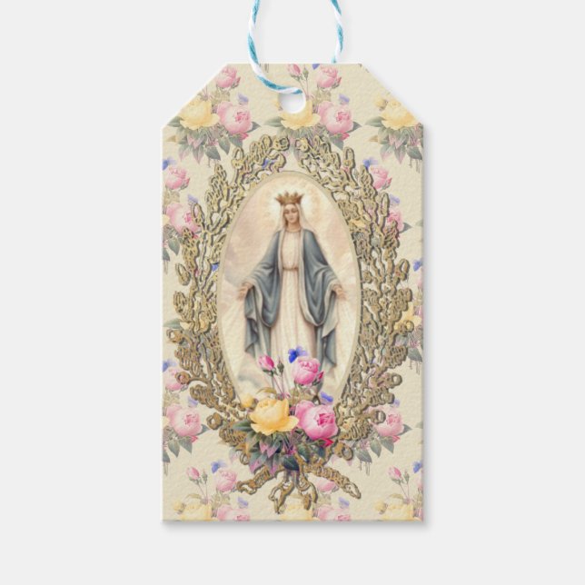 Blessed Virgin Mary Religious Catholic Roses Gift Tags (Front)