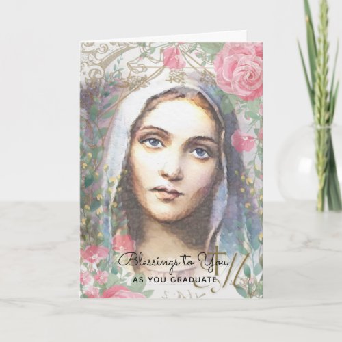 Blessed Virgin Mary Religious Floral Graduation  Card