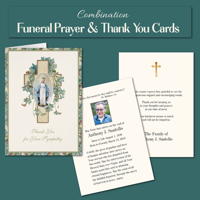 Blessed Virgin Mary  Religious Funeral Condolence Cards (Combination Blessed Virgin Mary, Our Lady of Grace, Funeral Memorial Prayer and Thank You Cards)