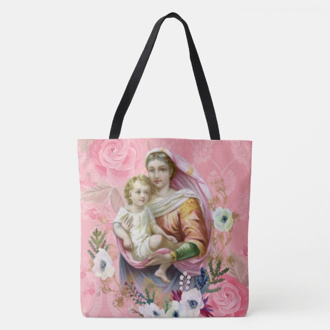 Blessed Virgin Mary Religious Jesus Cross Tote Bag (Front)