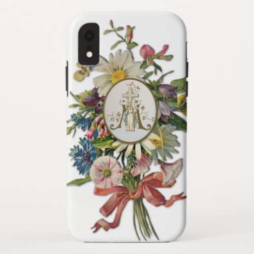 Blessed Virgin Mary Religious Vintage Floral iPhone XR Case