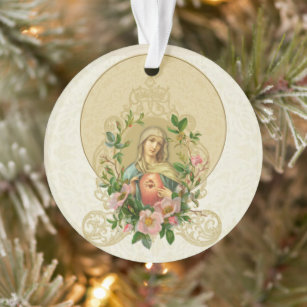 Blessed Virgin Mary Religious Vintage Floral Lace  Ornament