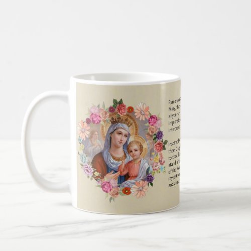 Blessed Virgin Mary Roses  Memorare Prayer Coffee Mug