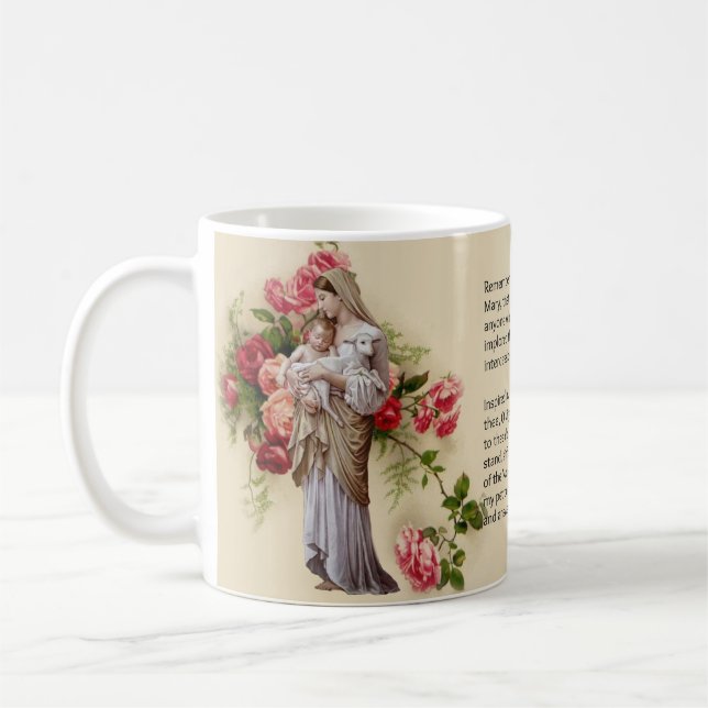 Blessed Virgin Mary Roses  Memorare Prayer Coffee Mug (Left)