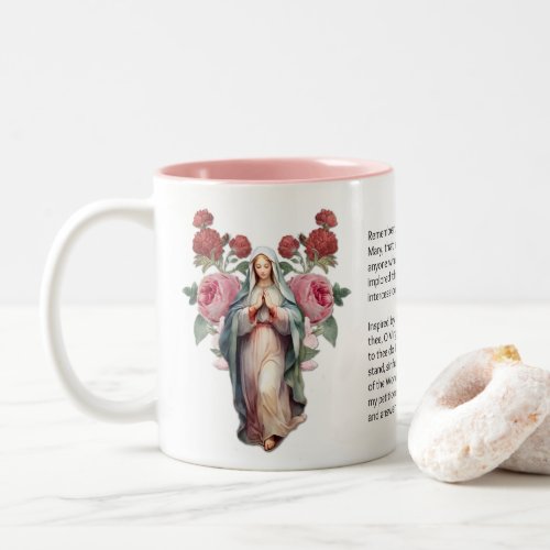 Blessed Virgin Mary Roses  Memorare Prayer Two_Tone Coffee Mug