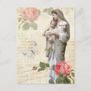 Blessed Virgin Mary Roses Religious Vintage Postcard