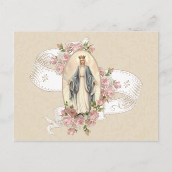 Blessed Virgin Mary Roses Vintage Religious Postcard by ShowerOfRoses at Zazzle