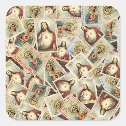 Blessed Virgin Mary Sacred Heart Postage Square Sticker