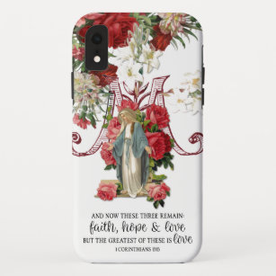 Blessed Virgin Mary Scripture Religious Floral iPhone XR Case