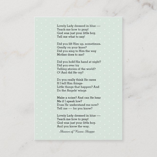Blessed Virgin Mary St. Bernadette Poem Card