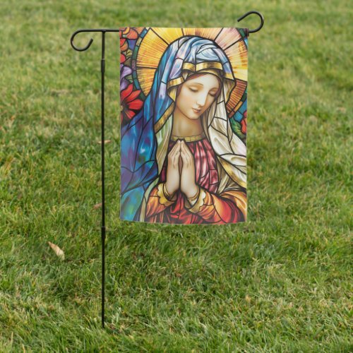 Blessed Virgin Mary Stained Glass Religious Garden Flag