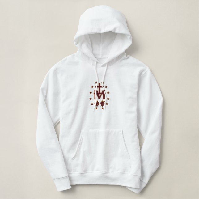 Blessed Virgin Mary Symbolism Embroidered Hoodie (Design Front)