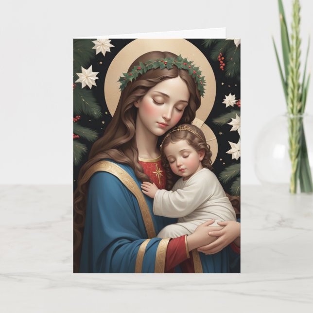 Blessed Virgin Mary Traditional Catholic Holiday Card (Front)