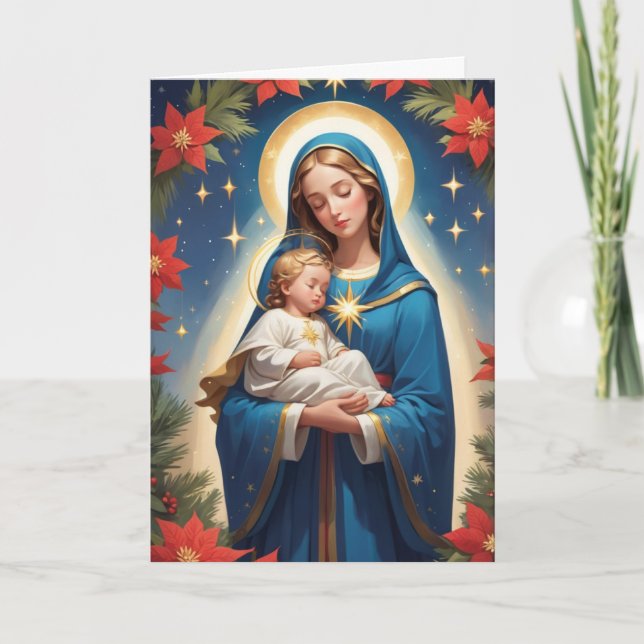 Blessed Virgin Mary Traditional Catholic Holiday Card (Front)