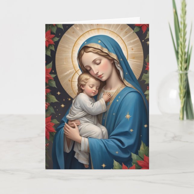 Blessed Virgin Mary Traditional Catholic Holiday Card (Front)