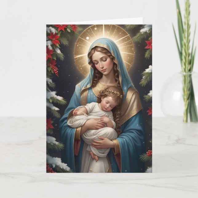 Blessed Virgin Mary Traditional Catholic Holiday Card (Front)