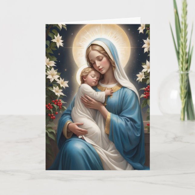 Blessed Virgin Mary Traditional Catholic Holiday Card (Front)