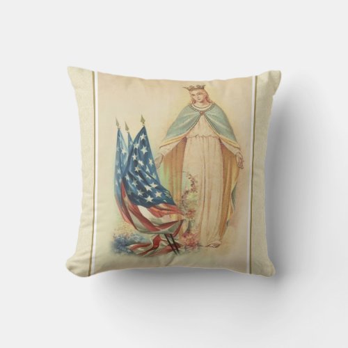 Blessed Virgin Mary Vintage American Flag Throw Pillow