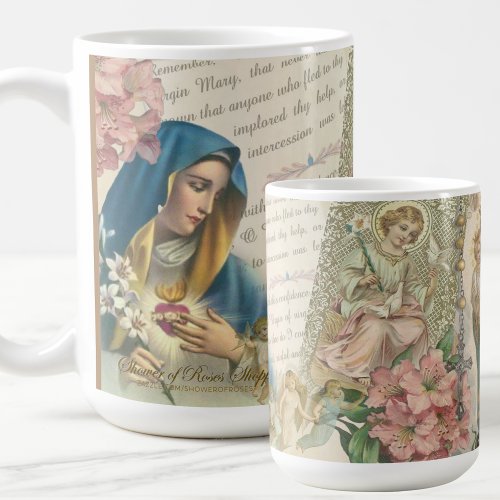 Blessed Virgin Mary Vintage Catholic Rosary Marian Coffee Mug