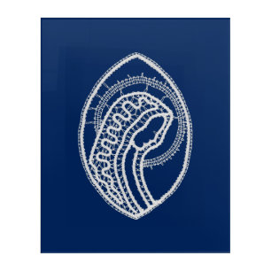Blessed Virgin Mary, white lace, navy blue Acrylic Print