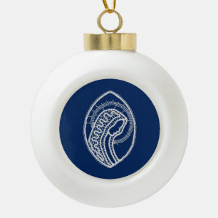 Blessed Virgin Mary, white lace, navy blue Ceramic Ball Christmas Ornament