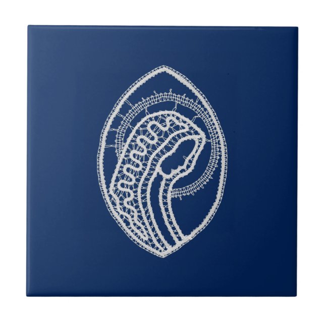 Blessed Virgin Mary, white lace, navy blue Ceramic Tile (Front)