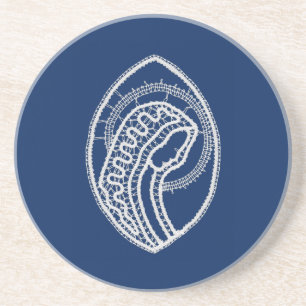 Blessed Virgin Mary, white lace, navy blue Coaster