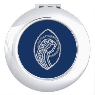 Blessed Virgin Mary, white lace, navy blue Compact Mirror