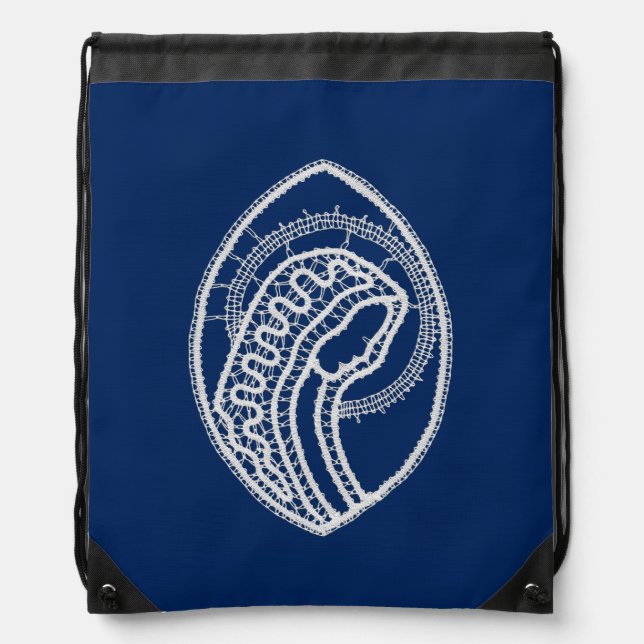Blessed Virgin Mary, white lace, navy blue Drawstring Bag (Front)