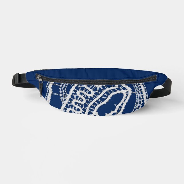 Blessed Virgin Mary, white lace, navy blue Fanny Pack (Front)
