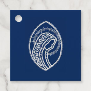 Blessed Virgin Mary, white lace, navy blue Favor Tags