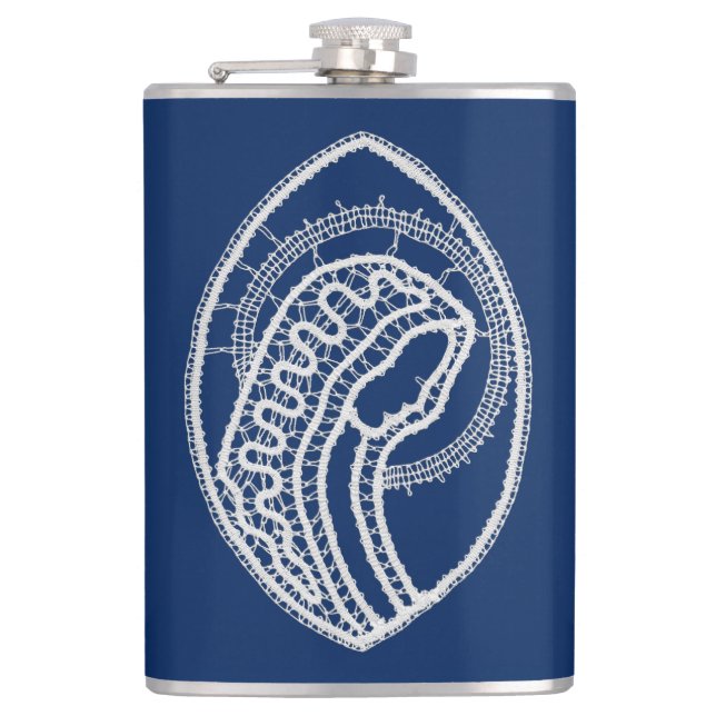 Blessed Virgin Mary, white lace, navy blue Flask (Front)