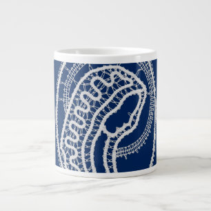 Blessed Virgin Mary, white lace, navy blue Giant Coffee Mug