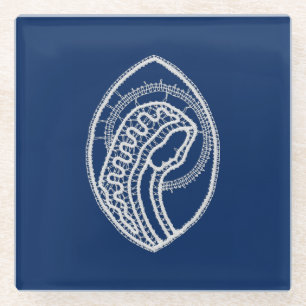 Blessed Virgin Mary, white lace, navy blue Glass Coaster