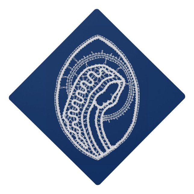 Blessed Virgin Mary, white lace, navy blue Graduation Cap Topper (Front)
