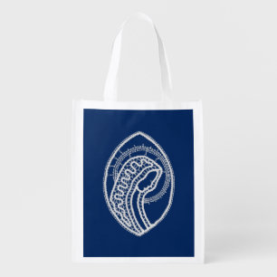 Blessed Virgin Mary, white lace, navy blue Grocery Bag