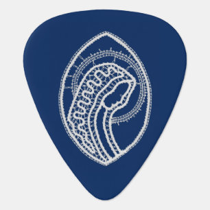 Blessed Virgin Mary, white lace, navy blue Guitar Pick